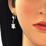 Oro Laminado Dangle Earring, Gold Filled Style Turtle Design, Polished, Tricolor