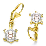 Oro Laminado Dangle Earring, Gold Filled Style Turtle Design, Polished, Tricolor