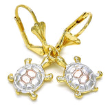 Oro Laminado Dangle Earring, Gold Filled Style Turtle Design, Polished, Tricolor