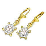 Oro Laminado Dangle Earring, Gold Filled Style Turtle Design, Polished, Tricolor