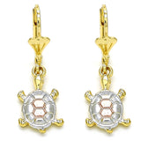 Oro Laminado Dangle Earring, Gold Filled Style Turtle Design, Polished, Tricolor