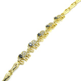 Oro Laminado Fancy Bracelet, Gold Filled Style Elephant and Fish Design, with Black and White Cubic Zirconia, Polished, Golden Finish