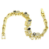 Oro Laminado Fancy Bracelet, Gold Filled Style Elephant and Fish Design, with Black and White Cubic Zirconia, Polished, Golden Finish