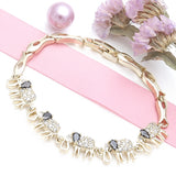 Oro Laminado Fancy Bracelet, Gold Filled Style Elephant and Fish Design, with Black and White Cubic Zirconia, Polished, Golden Finish