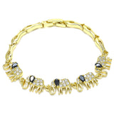 Oro Laminado Fancy Bracelet, Gold Filled Style Elephant and Fish Design, with Black and White Cubic Zirconia, Polished, Golden Finish
