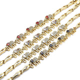 Oro Laminado Fancy Bracelet, Gold Filled Style Elephant and Fish Design, with Black and White Cubic Zirconia, Polished, Golden Finish