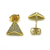 Oro Laminado Stud Earring, Gold Filled Style with White Micro Pave, Polished, Golden Finish