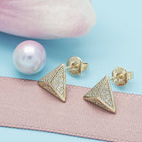Oro Laminado Stud Earring, Gold Filled Style with White Micro Pave, Polished, Golden Finish