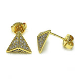 Oro Laminado Stud Earring, Gold Filled Style with White Micro Pave, Polished, Golden Finish