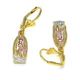 Oro Laminado Dangle Earring, Gold Filled Style Guadalupe Design, Polished, Tricolor