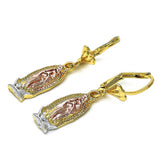 Oro Laminado Dangle Earring, Gold Filled Style Guadalupe Design, Polished, Tricolor