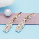 Oro Laminado Dangle Earring, Gold Filled Style Guadalupe Design, Polished, Tricolor