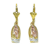 Oro Laminado Dangle Earring, Gold Filled Style Guadalupe Design, Polished, Tricolor