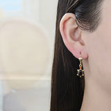 Oro Laminado Dangle Earring, Gold Filled Style Turtle Design, with Black Cubic Zirconia and Garnet Crystal, Polished, Golden Finish