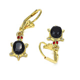 Oro Laminado Dangle Earring, Gold Filled Style Turtle Design, with Black Cubic Zirconia and Garnet Crystal, Polished, Golden Finish