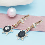 Oro Laminado Dangle Earring, Gold Filled Style Turtle Design, with Black Cubic Zirconia and Garnet Crystal, Polished, Golden Finish