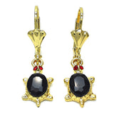 Oro Laminado Dangle Earring, Gold Filled Style Turtle Design, with Black Cubic Zirconia and Garnet Crystal, Polished, Golden Finish