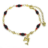 Oro Laminado Charm Anklet , Gold Filled Style Dolphin Design, Polished, Golden Finish