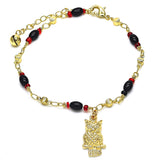 Oro Laminado Charm Anklet , Gold Filled Style Owl Design, Polished, Golden Finish