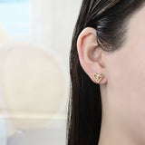 Oro Laminado Stud Earring, Gold Filled Style Heart and Dolphin Design, with White Micro Pave, Polished, Golden Finish
