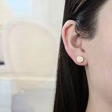 Oro Laminado Stud Earring, Gold Filled Style Heart Design, with White Micro Pave, Polished, Golden Finish
