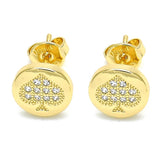 Oro Laminado Stud Earring, Gold Filled Style Heart Design, with White Micro Pave, Polished, Golden Finish