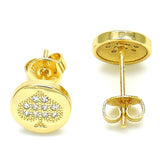 Oro Laminado Stud Earring, Gold Filled Style Heart Design, with White Micro Pave, Polished, Golden Finish