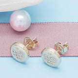 Oro Laminado Stud Earring, Gold Filled Style Heart Design, with White Micro Pave, Polished, Golden Finish