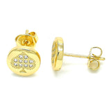 Oro Laminado Stud Earring, Gold Filled Style Heart Design, with White Micro Pave, Polished, Golden Finish