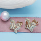 Oro Laminado Stud Earring, Gold Filled Style Butterfly Design, with White Micro Pave, Polished, Golden Finish