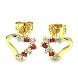 Oro Laminado Stud Earring, Gold Filled Style Heart Design, with Garnet and White Cubic Zirconia, Polished, Golden Finish