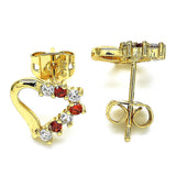 Oro Laminado Stud Earring, Gold Filled Style Heart Design, with Garnet and White Cubic Zirconia, Polished, Golden Finish
