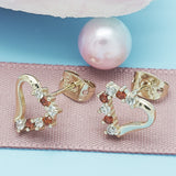 Oro Laminado Stud Earring, Gold Filled Style Heart Design, with Garnet and White Cubic Zirconia, Polished, Golden Finish