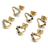 Oro Laminado Stud Earring, Gold Filled Style Heart Design, with Garnet and White Cubic Zirconia, Polished, Golden Finish