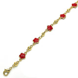Oro Laminado Fancy Anklet, Gold Filled Style Flower Design, Red Enamel Finish, Golden Finish