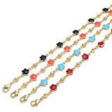 Oro Laminado Fancy Anklet, Gold Filled Style Flower Design, Red Enamel Finish, Golden Finish