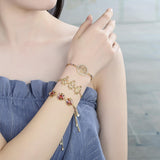 Oro Laminado Adjustable Bolo Bracelet, Gold Filled Style Flower and Baguette Design, with Multicolor Cubic Zirconia, Polished, Golden Finish