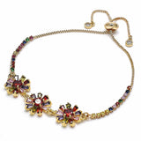 Oro Laminado Adjustable Bolo Bracelet, Gold Filled Style Flower and Baguette Design, with Multicolor Cubic Zirconia, Polished, Golden Finish