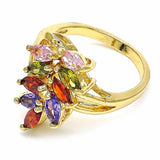 Oro Laminado Multi Stone Ring, Gold Filled Style Leaf Design, with Multicolor Cubic Zirconia, Polished, Golden Finish