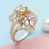 Oro Laminado Multi Stone Ring, Gold Filled Style Leaf Design, with Multicolor Cubic Zirconia, Polished, Golden Finish
