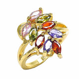 Oro Laminado Multi Stone Ring, Gold Filled Style Leaf Design, with Multicolor Cubic Zirconia, Polished, Golden Finish