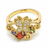 Oro Laminado Multi Stone Ring, Gold Filled Style Butterfly Design, with Multicolor Cubic Zirconia, Polished, Golden Finish