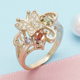 Oro Laminado Multi Stone Ring, Gold Filled Style Butterfly Design, with Multicolor Cubic Zirconia, Polished, Golden Finish