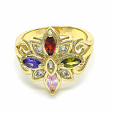 Oro Laminado Multi Stone Ring, Gold Filled Style with Multicolor Cubic Zirconia, Polished, Golden Finish