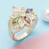Oro Laminado Multi Stone Ring, Gold Filled Style with Multicolor Cubic Zirconia, Polished, Golden Finish