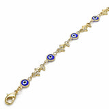 Oro Laminado Fancy Bracelet, Gold Filled Style Evil Eye and Dolphin Design, Blue Resin Finish, Golden Finish