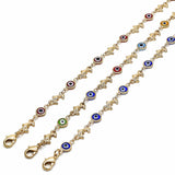Oro Laminado Fancy Bracelet, Gold Filled Style Evil Eye and Dolphin Design, Blue Resin Finish, Golden Finish