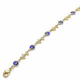 Oro Laminado Fancy Anklet, Gold Filled Style Evil Eye and Dolphin Design, Blue Resin Finish, Golden Finish