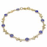 Oro Laminado Fancy Anklet, Gold Filled Style Evil Eye and Dolphin Design, Blue Resin Finish, Golden Finish