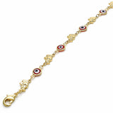 Oro Laminado Fancy Bracelet, Gold Filled Style Evil Eye and Elephant Design, Red Resin Finish, Golden Finish